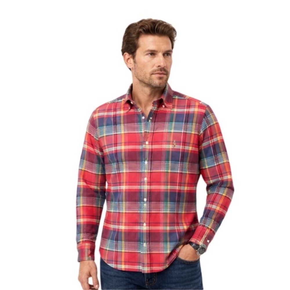 Polo Ralph Lauren Plaid Button Down Cotton Shirt Long Sleeve Casual Mens Size L